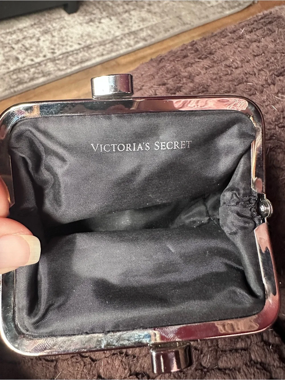 Victoria's Secret Black Sequin Kiss-Lock Coin Purse